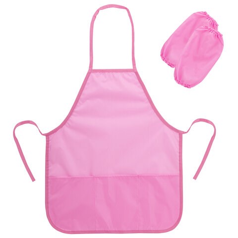 Накидка фартук с нарукавниками для труда ПИФАГОР, 3 кармана, стандартный размер, 44x55 см, розовый, 271096 271096