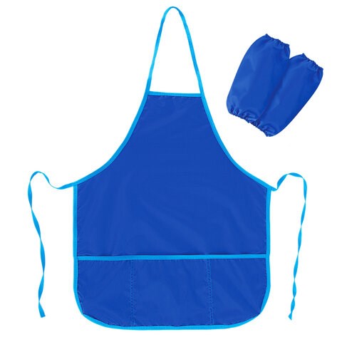 Накидка фартук с нарукавниками для труда ПИФАГОР, 3 кармана, стандартный размер, 44x55 см, синий, 228361 228361