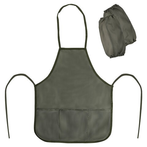 Накидка фартук с нарукавниками для труда ПИФАГОР, 3 кармана, стандартный размер, 44x55 см, хаки, 271095 271095
