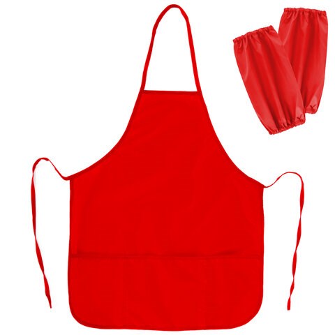 Накидка фартук с нарукавниками для труда ПИФАГОР, 3 кармана, увеличенный размер, 45x60 см, красный, 228362 228362