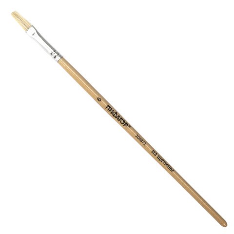 Кисть ПИФАГОР, ЩЕТИНА, плоская, № 6, деревянная лакированная ручка, пакет с подвесом, 200872 200872