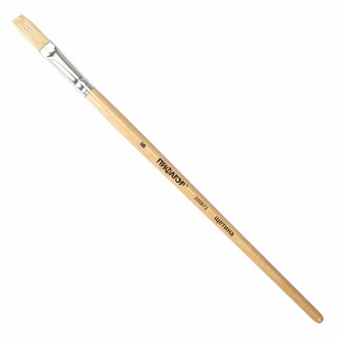 Кисть ПИФАГОР, ЩЕТИНА, плоская, № 8, деревянная лакированная ручка, пакет с подвесом, 200873 200873