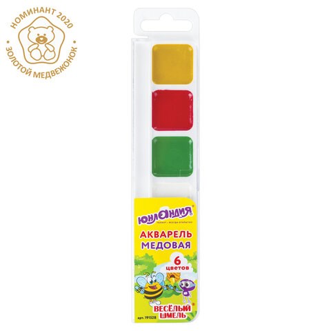 Краски акварельные ЮНЛАНДИЯ "ВЕСЕЛЫЙ ШМЕЛЬ", медовые, 6 цветов, КЛАССИЧЕСКИЕ, пластик, 191528 191528