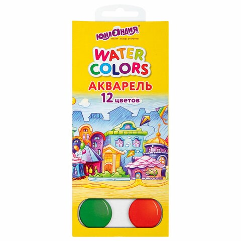 Краски акварельные ЮНЛАНДИЯ "ДОМИКИ", 12 цветов, медовые, круглые кюветы, 192550 192550