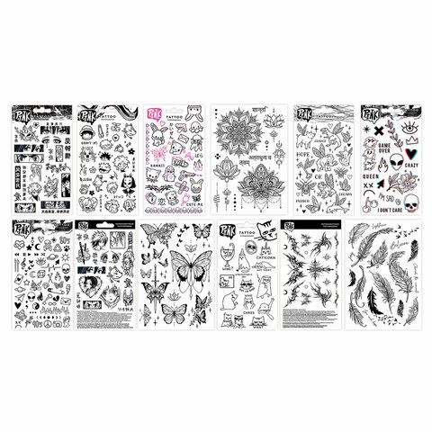 Наклейки-тату переводные АССОРТИ, Ч/Б, 11х20 см, PY 665066