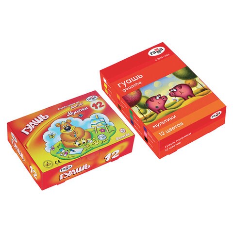 Гуашь ГАММА "Мультики", 12 цветов по 20 мл, картонная упаковка, 221032 190264