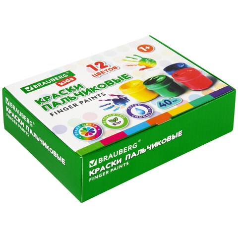 Краски пальчиковые для малышей от 1 года, КЛАССИКА, 12 цветов по 40 мл, BRAUBERG KIDS, 192397 192397