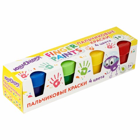 Краски пальчиковые для малышей от 1 года, классические цвета, 4 по 35 мл, ЮНЛАНДИЯ, 192568 192568