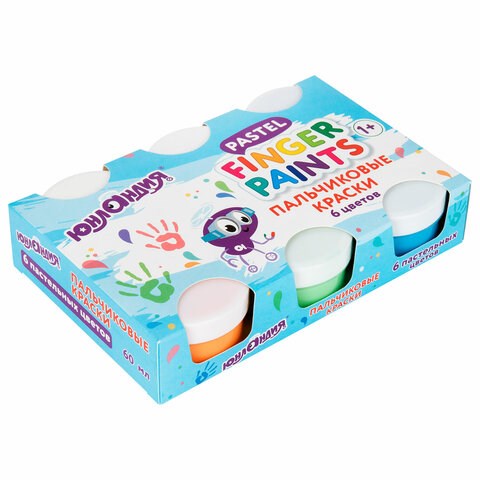 Краски пальчиковые для малышей от 1 года, пастельные цвета, 6 по 60 мл, ЮНЛАНДИЯ, 192569 192569