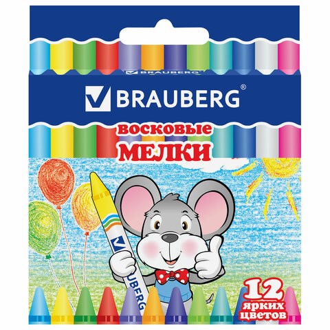 Восковые мелки BRAUBERG, НАБОР 12 цветов, 222962 222962