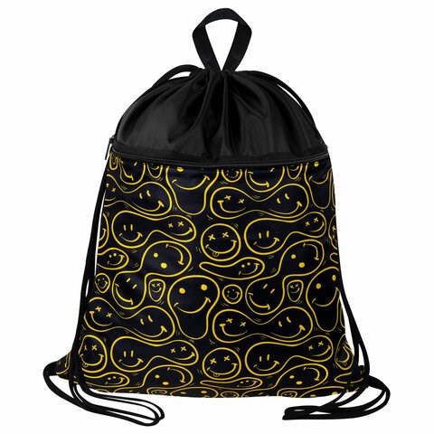 Мешок для обуви BRAUBERG БОЛЬШОЙ, с ручкой, карман на молнии, сетка, 49х41 см, "Smiles", 272403 272403