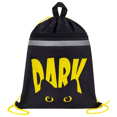 Мешок для обуви BRAUBERG, с петлей, светоотражающая полоса, 2 отделения, 46х36 см, Dark cat, 272394 272394