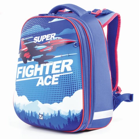 Ранец BRAUBERG EXTRA, 2 отделения, анатомическая спинка, дополнительный объем, для мальчиков, "Истребитель", 39х28х19 см, 227844 227844