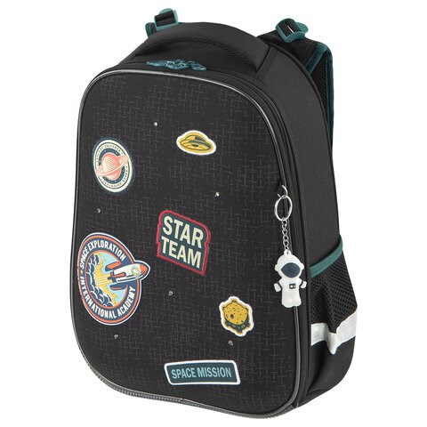 Ранец BRAUBERG PREMIUM, 2 отделения, с брелком, "Space mission", LED ЛАМПОЧКИ, 38х29х16 см, 270599 270599