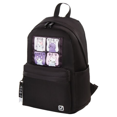 Рюкзак BRAUBERG FASHION CITY, универсальный, "Anime Cats", черный, 44х31х16 см, 229965 229965