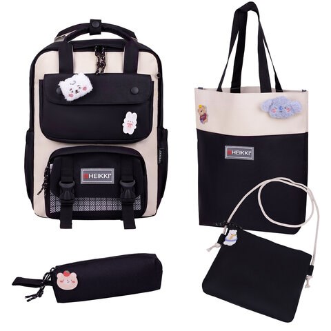 Рюкзак HEIKKI COMBO (ХЕЙКИ), сумка-шоппер, косметичка, пенал В ПОДАРОК, бело-черный, 42х30х14 см,272565 272565