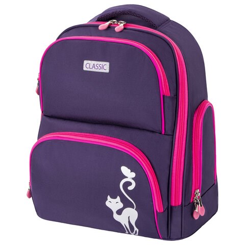 Рюкзак BRAUBERG CLASSIC, легкий каркас, премиум материал, "Graceful cat", фиолетовый, 37х32х21 см, 270087 270087