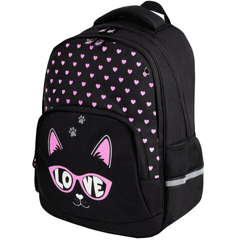 Рюкзак BRAUBERG SOFT, 2 отделения, 3 кармана, "Cool cat", СВЕТЯЩИЙСЯ, 40х31х15 см, 273118 273118