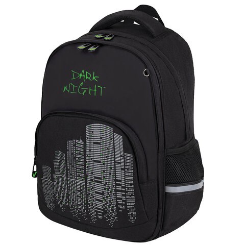 Рюкзак BRAUBERG SOFT, 2 отделения, 3 кармана, "Dark night", СВЕТООТРАЖАЮЩИЙ ПРИНТ, 40х31х15 см, 273119 273119