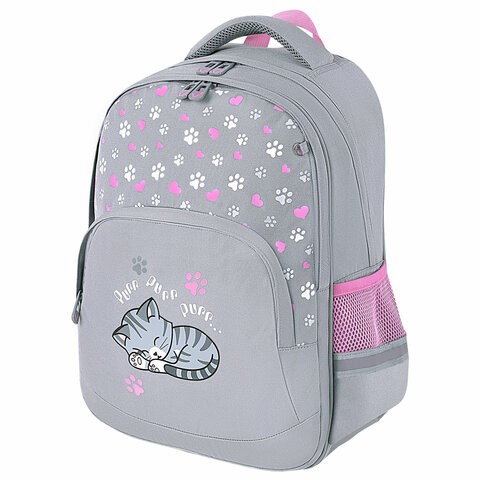 Рюкзак BRAUBERG SOFT, 2 отделения, 3 кармана, "Sleepy cat", СВЕТЯЩИЙСЯ, 40х31х15 см, 272035 272035