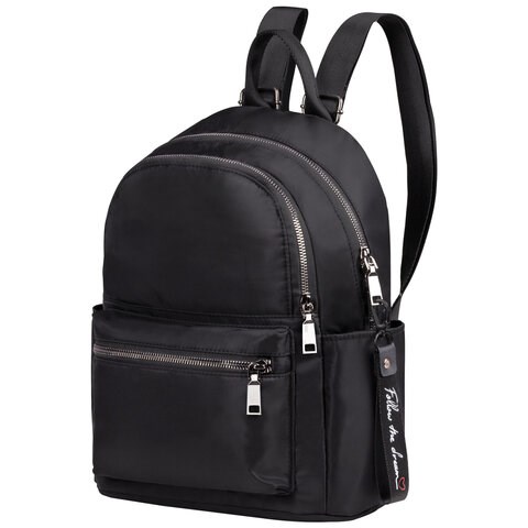 Рюкзак BRAUBERG PODIUM женский, 2 отделения, карман-антивор, нейлон, черный, 33х24х13 см, 270816 270816
