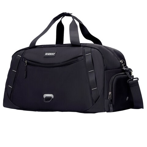 Сумка спортивная HEIKKI MOVE PLUS (ХЕЙКИ) с отделением для обуви, черная с серыми вставками, 26х51х27 см, 272627 272627