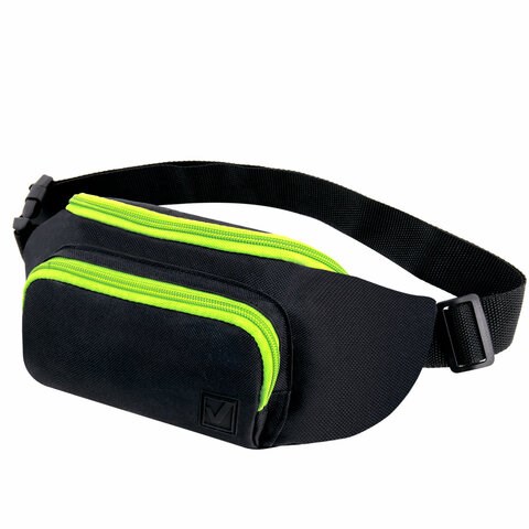 Сумка на пояс BRAUBERG RIO, карман, регулируемый ремень, черная, салатовые детали, 30х12x10 см, 270823 270823