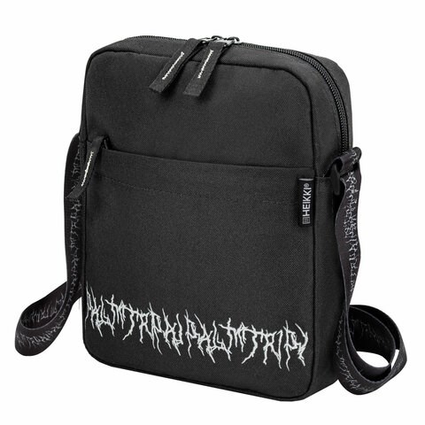 Сумка на плечо HEIKKI COMPACT (ХЕЙКИ) с карманом, черная с принтом, 23х17х5 см, 272629 272629