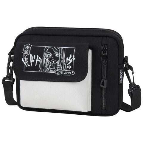 Сумка на плечо HEIKKI SELFIE (ХЕЙКИ) два кармана, черная/белая с принтом, 17х22х6 см, 272635 272635