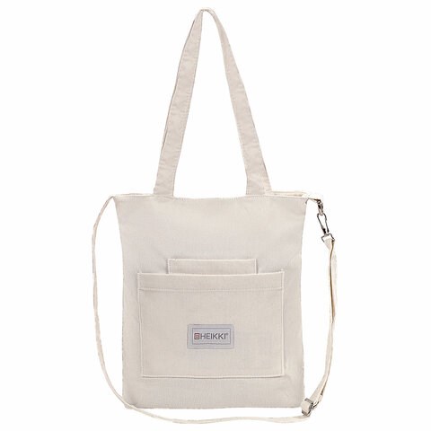 Сумка шоппер HEIKKI VELVET (ХЕЙКИ), вельвет, карманы, 35х32 см, бежевый, 272438 272438