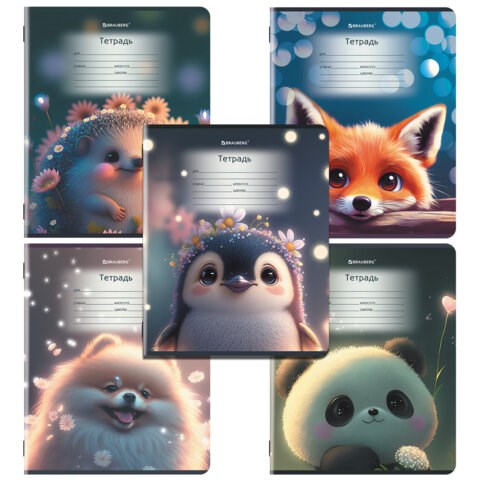 Тетрадь 12 л. BRAUBERG, косая линия, обложка картон, ЗВЕРУШКИ, 107289 107289