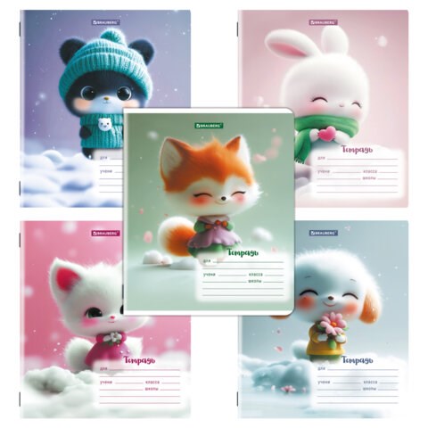 Тетрадь 12 л. BRAUBERG, линия, обложка картон, МИЛЫЕ ЗВЕРУШКИ, 107287 107287