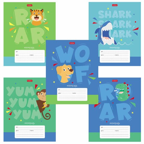 Тетрадь 12 л. HATBER клетка, обложка картон, "Ррррычалки" (5 видов в спайке), 12Т5В1 106547