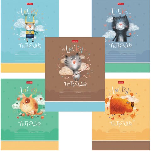 Тетрадь 12 л. HATBER клетка, обложка картон, "Счастливчики" (микс в спайке), 067954, 12Т5В1 106248