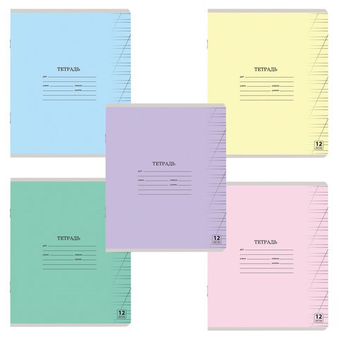 Тетрадь 12 л. ЮНЛАНДИЯ КЛАССИЧЕСКАЯ, косая линия, обложка картон, АССОРТИ 5 видов.105649 105649