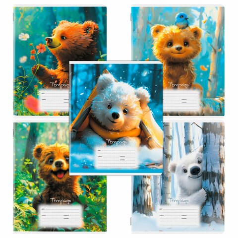 Тетрадь 12 л. ЮНЛАНДИЯ, клетка, обложка картон, МИШКИ, 107275 107275