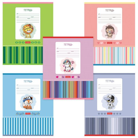 Тетрадь 12 л., HATBER, косая линия, обложка картон, "Мультяшки" (микс в спайке), 057242, 12Т5В6 105421