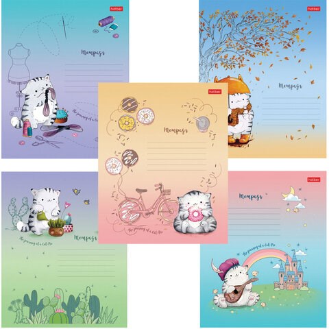 Тетрадь 12 л., HATBER, линия, обложка картон, "Приключения кота Пирожка" (микс в спайке), 067659, 12Т5В2 106254