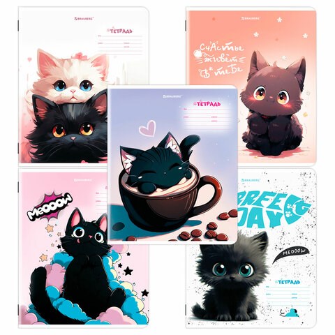 Тетрадь 18 л. BRAUBERG клетка, обложка картон, КОТИКИ, 107300 107300