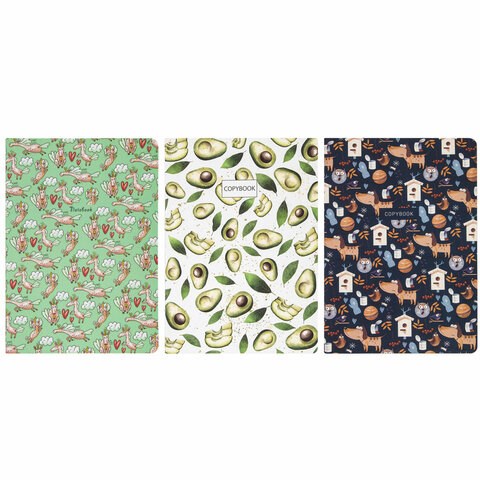 Тетради 40 л. в клетку обложка SoftTouch, НАБОР 3 шт., бежевая бумага 70 г/м2, сшивка, А5 (147х210 мм), PATTERN, BRAUBERG, 403792 403792