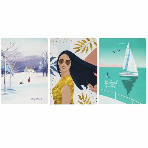 Тетради 40 л. в точку обложка SoftTouch, НАБОР 3 шт., бежевая бумага 70 г/м2, сшивка, А5 (147х210 мм), MEMORIES,BRAUBERG, 403803 403803