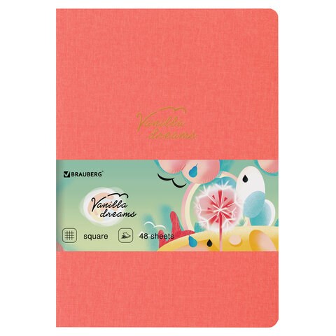 Тетрадь 48 л. в клетку обложка кожзам под лён, сшивка, A5 (147х210мм), КОРАЛЛОВЫЙ, BRAUBERG PASTEL, 403870 403870