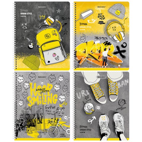 Тетрадь А5 48 л. BRAUBERG гребень, клетка, обложка картон, "Urban Style" (4 вида в спайке), 404338 404338