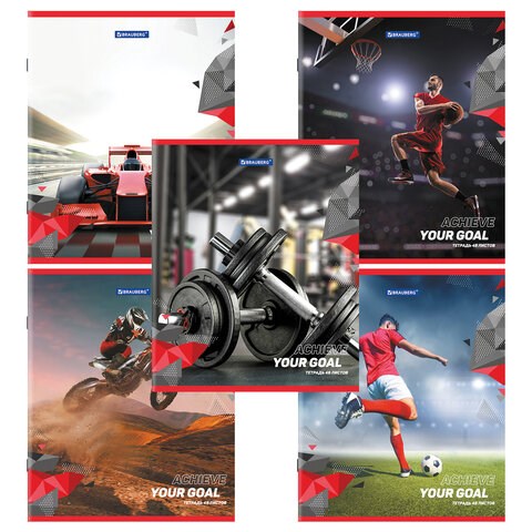 Тетрадь А5 48 л. BRAUBERG скоба, клетка, обложка картон, "Sport Club" (микс в спайке), 404363 404363