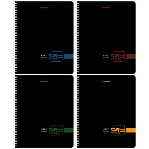 Тетрадь А5 48 л. BRAUBERG, гребень, клетка, глянцевая ламинация, "Dark" (микс в спайке), 404341 404341