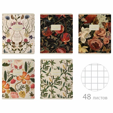 Тетрадь А5 48 л. BRUNO VISCONTI скоба, клетка, Soft Touch, фольга, "BLOOM FLOWERS" (5 видов), 7-48-1277 404989