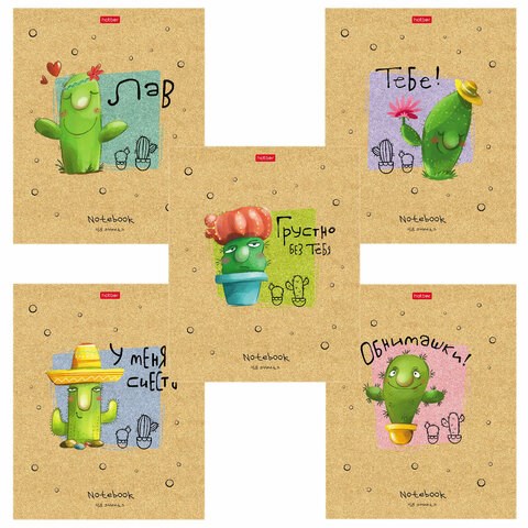 Тетрадь А5 48 л. HATBER скоба, клетка, матовая ламинация, "Мой друг Кактус" (микс в спайке), 074454, 48Т5лВ1 404473