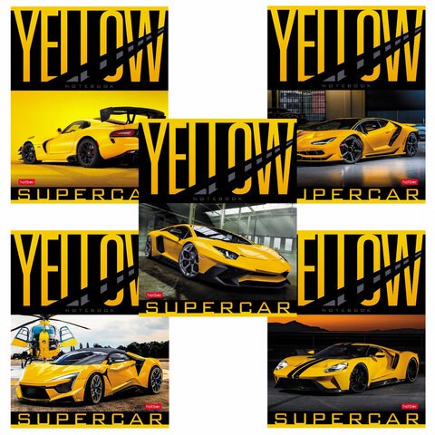 Тетрадь А5 48 л. HATBER скоба, клетка, обложка картон, "YELLOWsupercar" (5 видов в спайке), 48Т5В1 404479