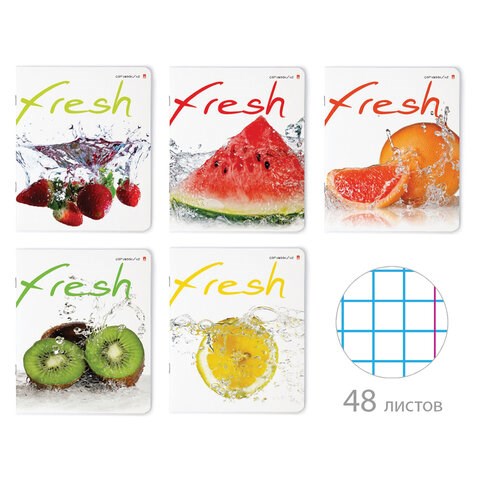 Тетрадь А5 48 л. АЛЬТ скоба, клетка, глянцевый лак, "Фрукты New" (5 видов), 7-48-544 404121