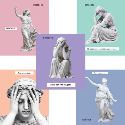 Тетрадь А5 48 л., ПЗБМ, скоба, клетка, Soft Touch, "Ой, девочки" (5 видов), 24147 405004